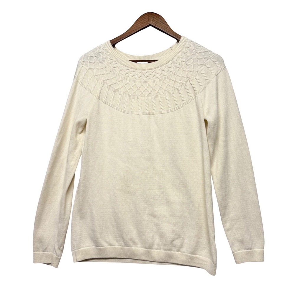 Talbots Sweater Womens M Cable Yoke Cotton Cashmere Blend Knit Quiet Luxury Prep